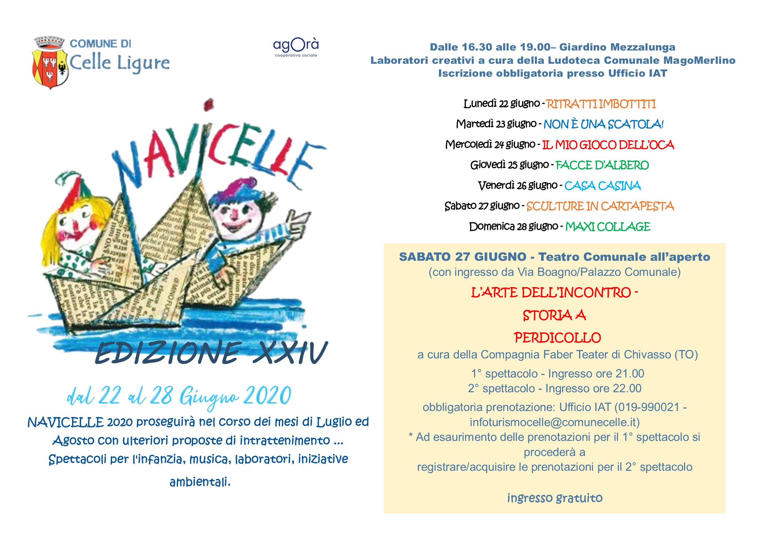 Navicelle 2020: al via la 24esima edizione della rassegna per l'infanzia a Celle Ligure